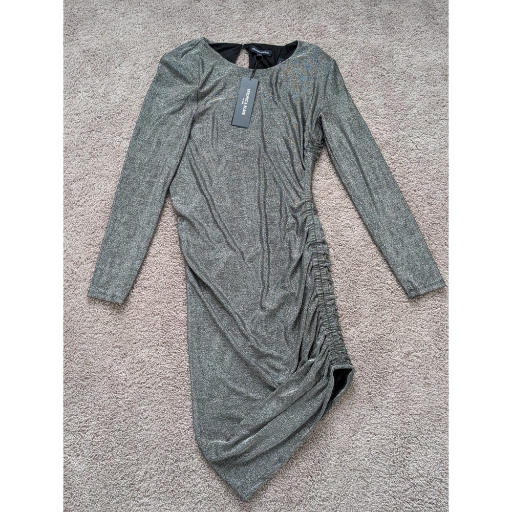 NWT Veronica Beard Cyrus Dress Size Small Long Sleeve Shimmer Ruched Gunmetal